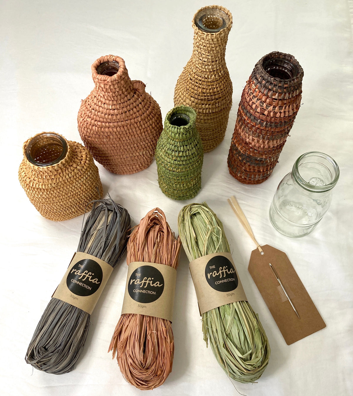 Raffia Bottle Kit & Online Course 2 EARTHY
